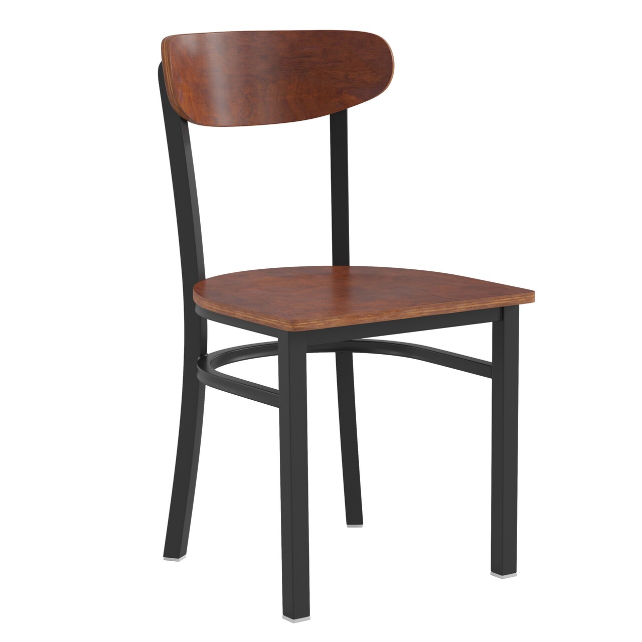 Emma and Oliver Yara Industrial Dining Chair with Rolled Steel Frame and Solid Wood Seat - 500 lbs. Static Weight Capacity
